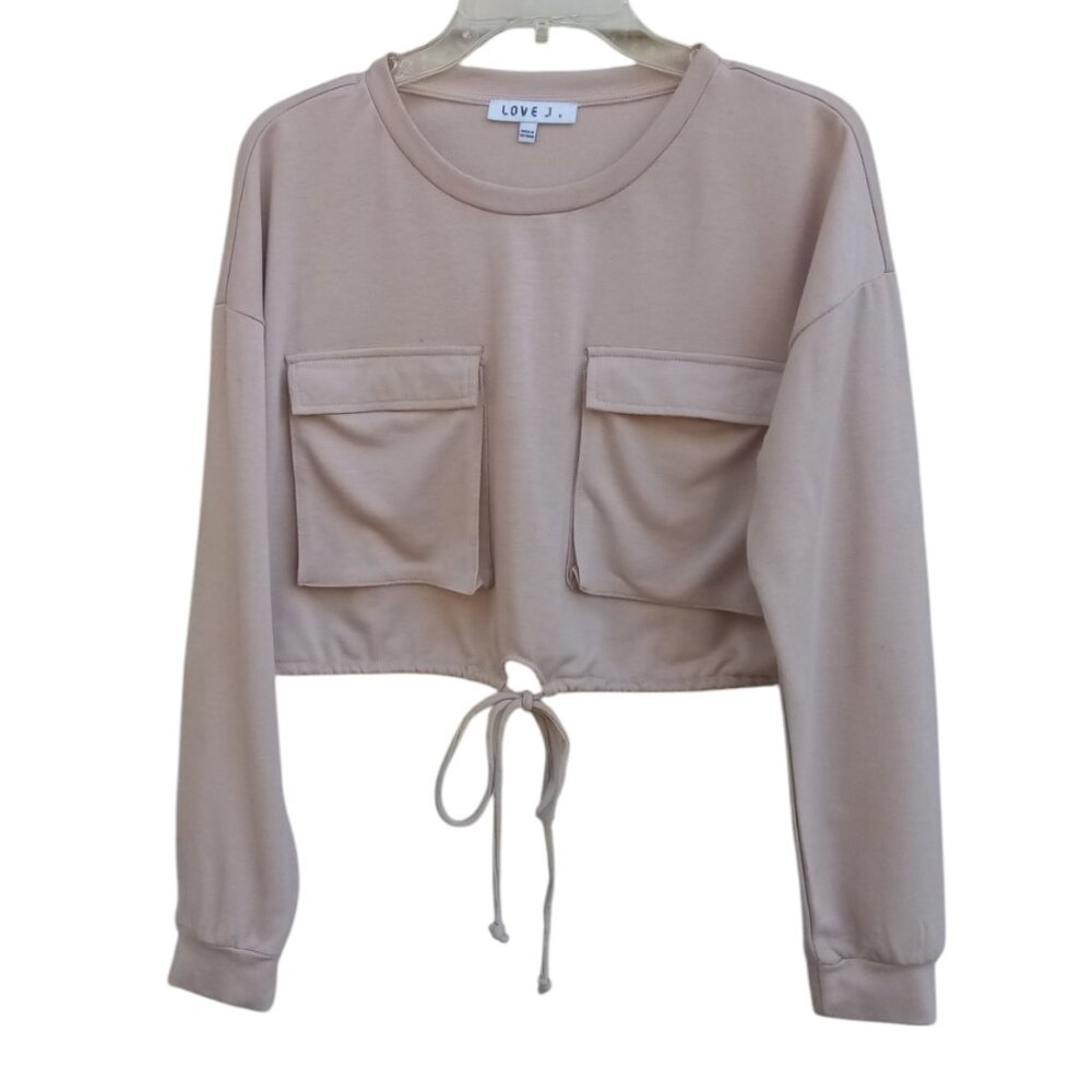 Love J cropped long sleeve knit top tee sz M